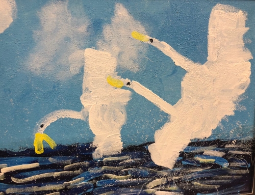 Swans, Oil painting. 2019 Artist: Gianina GUO, 5 years old