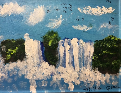 Water fall ，Oil painting.2019 . Artist : Gianina GUO, 5 years old